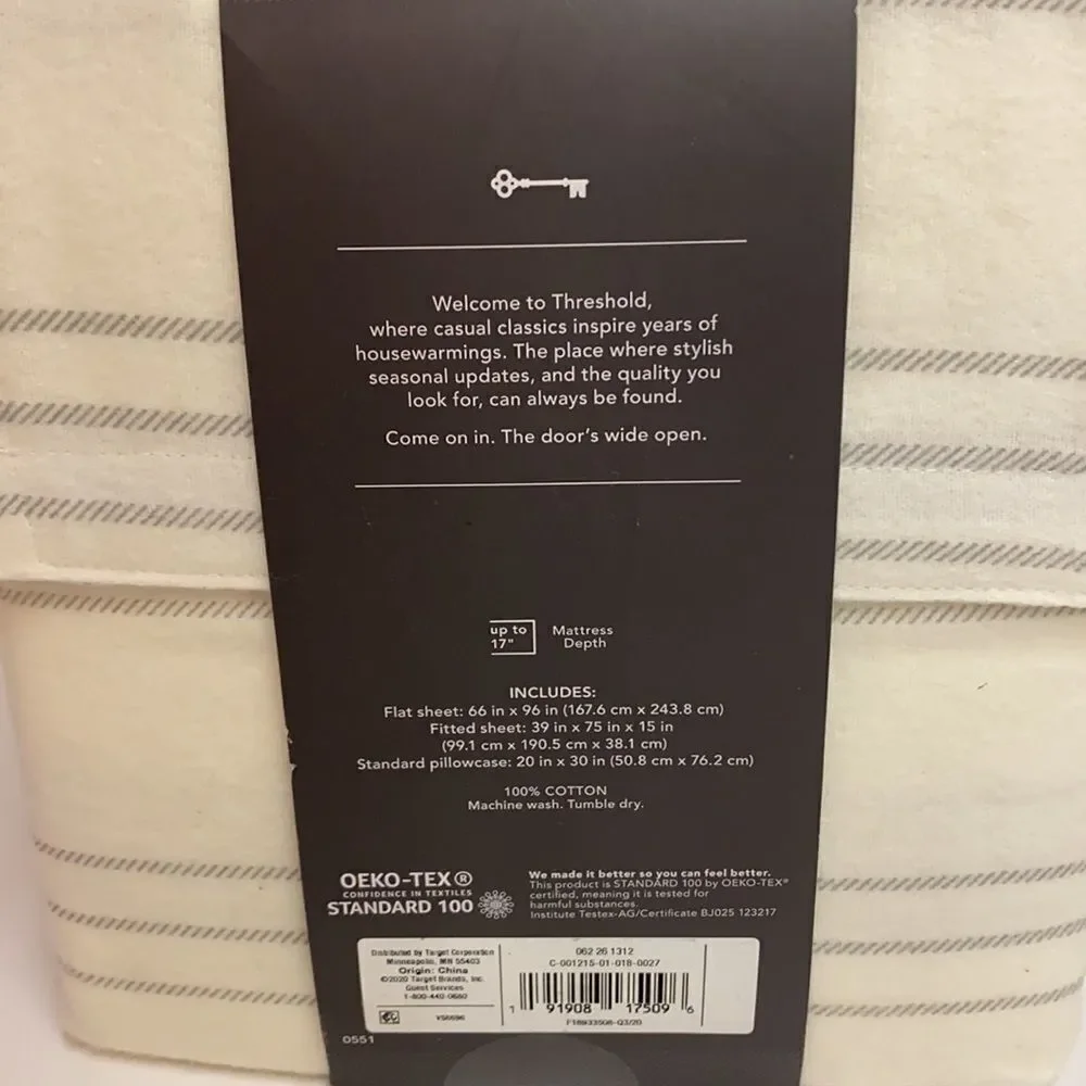 Threshold cream & gray striped twin flannel sheets‎
